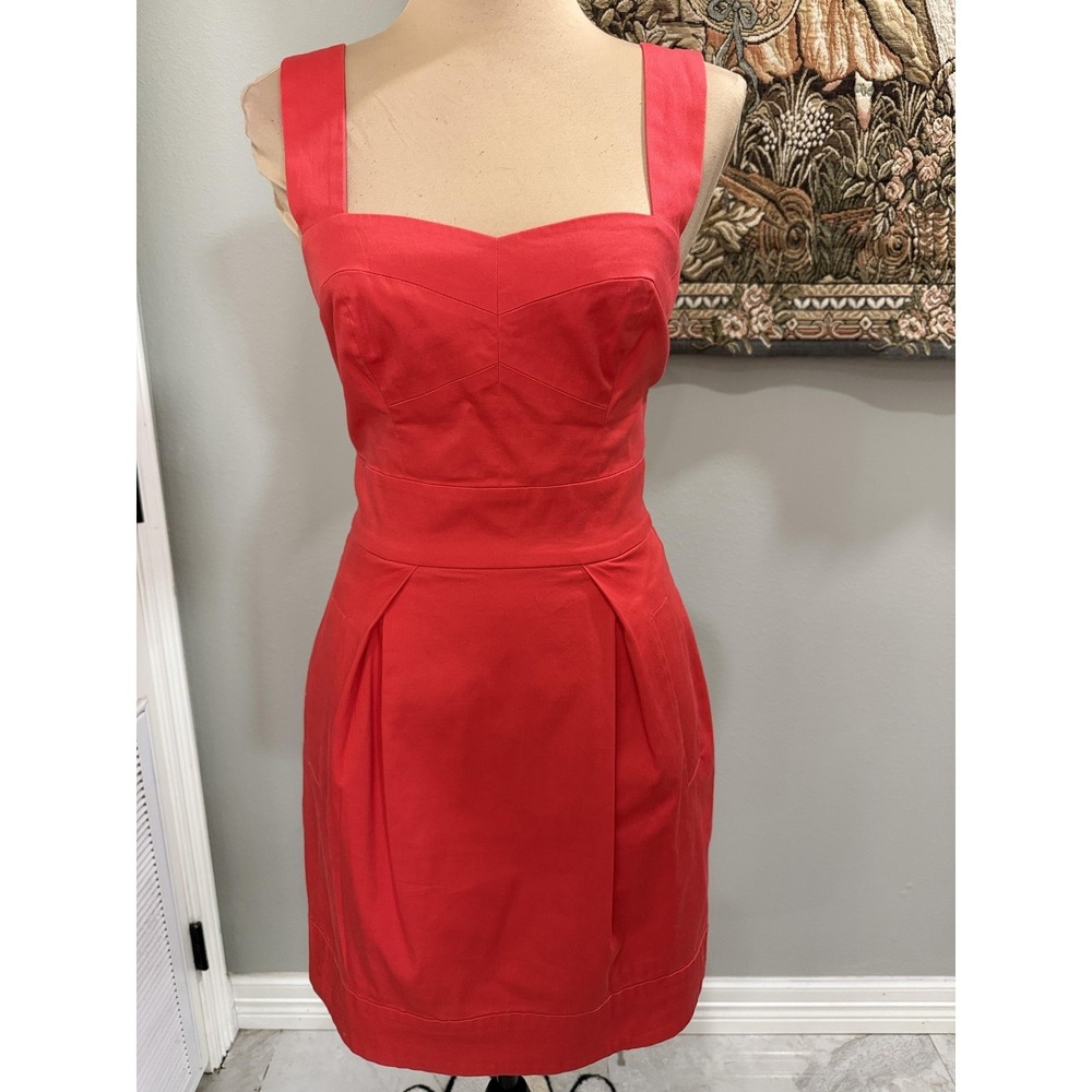 French Connection Dress Womens 2 Red Sweetheart Sleeveless Sheath Mini Pockets
